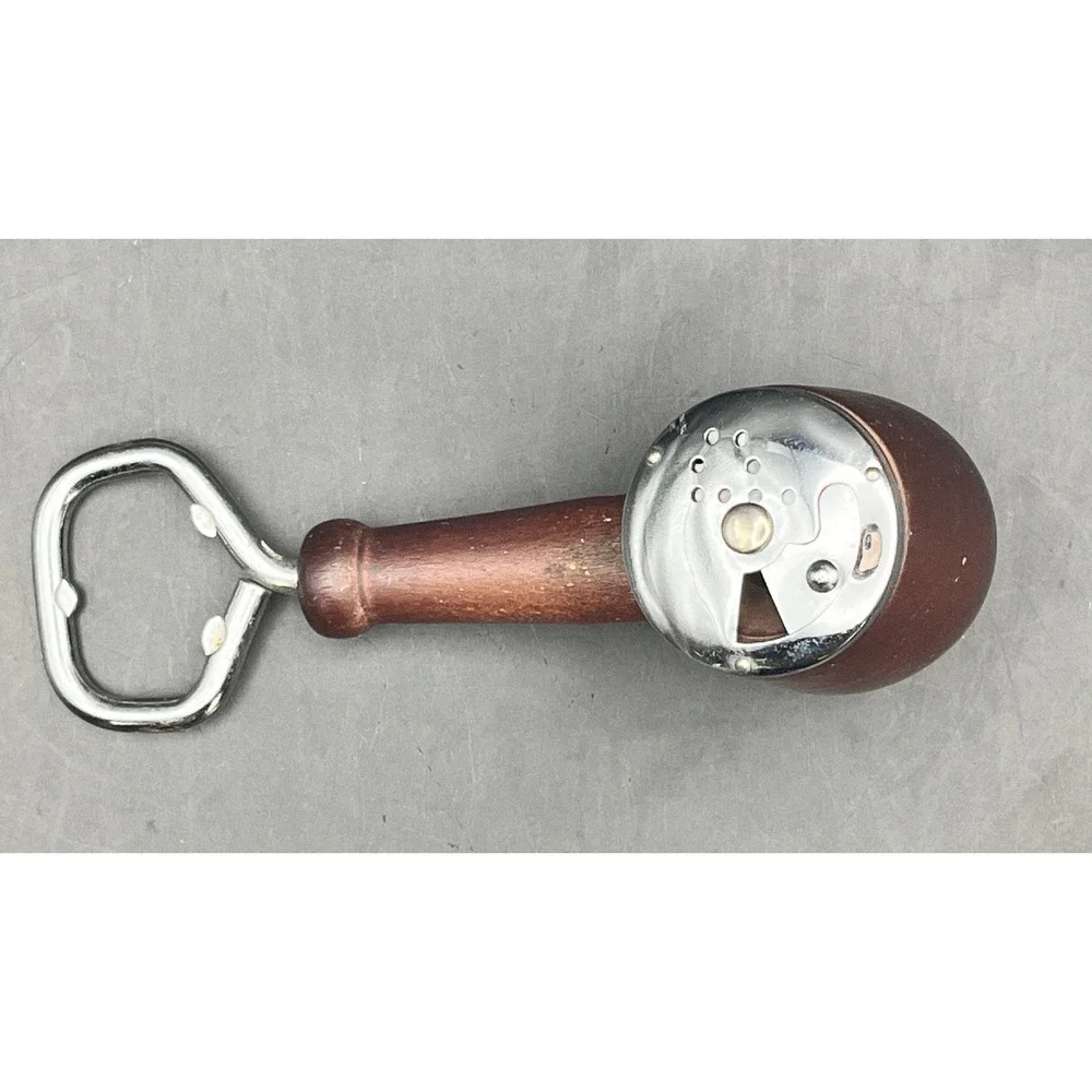 Vtg MCM Wood Pipe-Shaped Single Salt‎ or Pepper Shaker w/ Bottle Opener 5